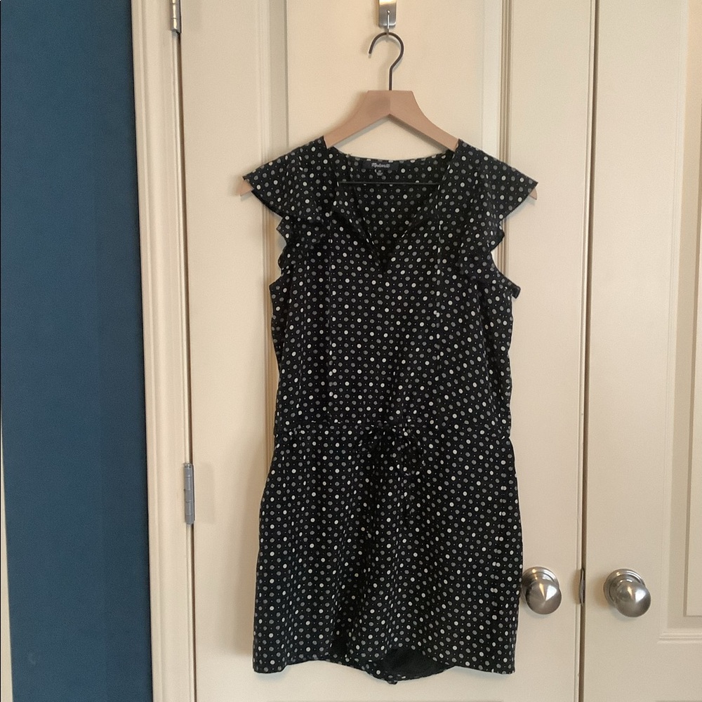 Madewell Silk Petalplay Romper Cutout Back Black Dotmix Size XS